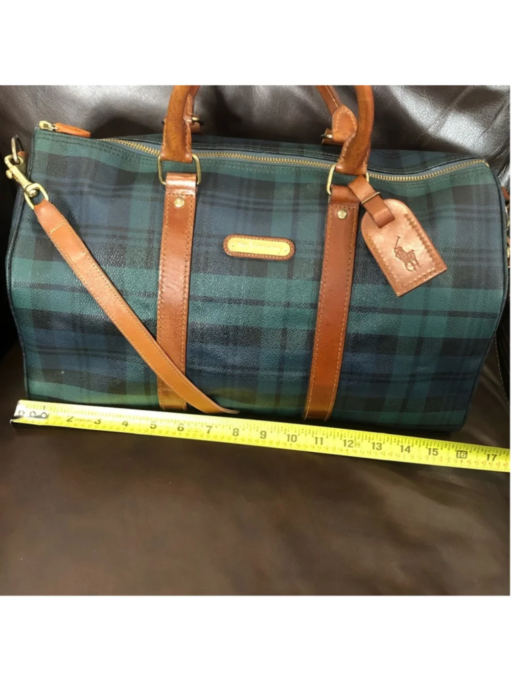 RALPH LAUREN Black Watch Plaid Boston Weekend Travel Duffle Doctors Bag 40cm